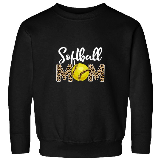 Softball Mom Leopard Print Funny Baseball Mom Mothers Day Sweatshirts