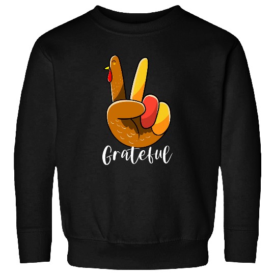 Peace Sign Hand Turkey Thanksgiving Grateful Women Kids Girl Sweatshirts
