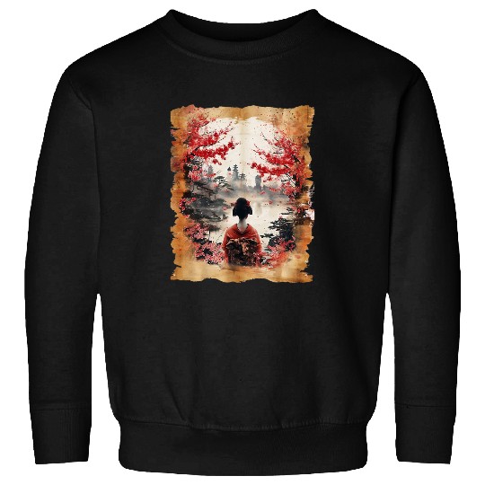 Japanese Castle Onsen Art Papyrus Scroll Floral Geisha 23 Sweatshirts
