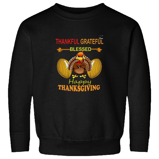 Thankful Grateful Blessed Thanksgiving Turkey Football Girls Sweatshirts
