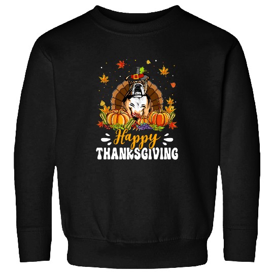 Happy Thanksgiving English Bulldog Dog Turkey Pumpkin 1 Sweatshirts