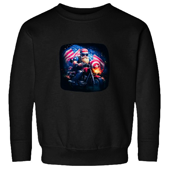 Discover Patriotic Motorcycle Rider T Gnome on a USA Flag Cruise T Sweatshirts