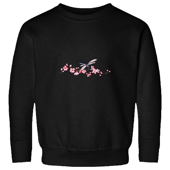 Watercolor Cherry Blossom Branch With Blue Dragonfly Sweatshirts