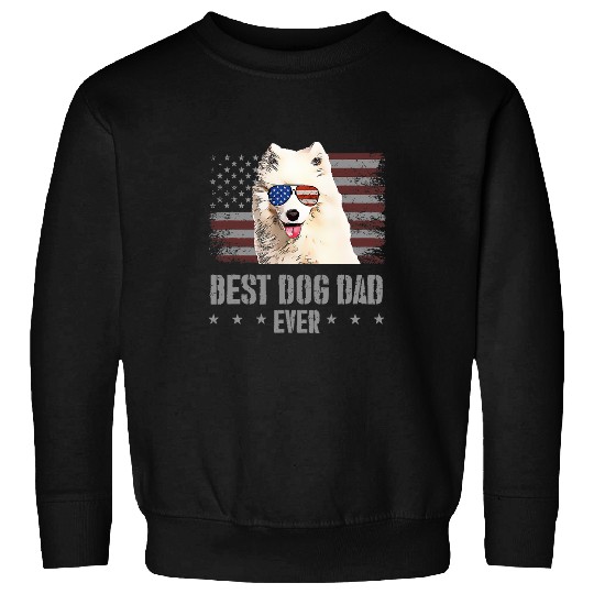 Dog Samoyed bests Dog Dad Ever Retro USA American Flag Sweatshirts