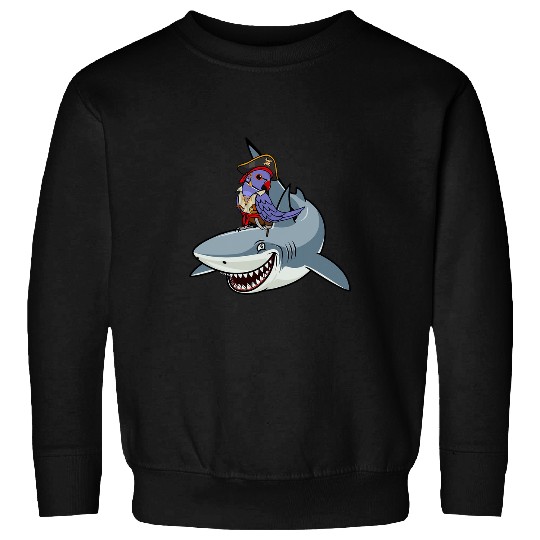 Pirate Parrot Riding A Shark I Violet Indian Ringneck Sweatshirts