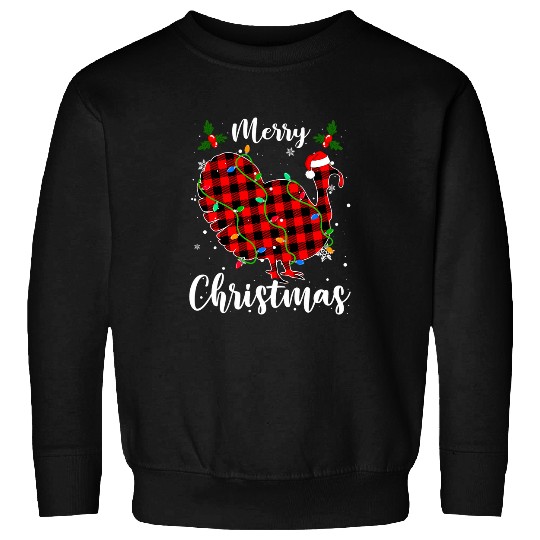 Turkey Merry Christmas Animals Buffalo Red Plaid Sweatshirts