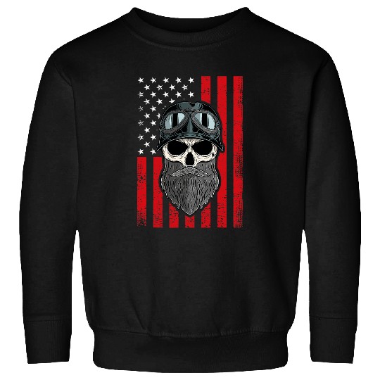 Discover Patriotic Distressed American Flag Biker Skull Motorcycle Sweatshirts