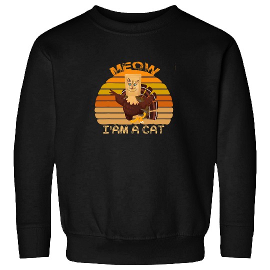 Turkey Paper Bag Meow Funny Thanksgiving Cat Men Women Kids Sweatshirts