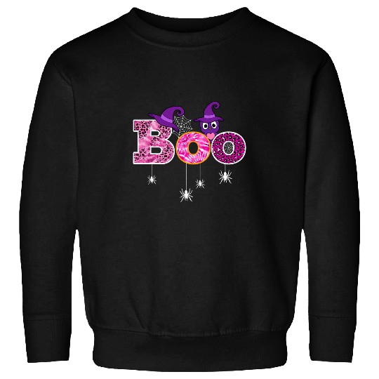 Pink Leopard Boo Spider WItch Hat Cute Scary Halloween Girls Sweatshirts