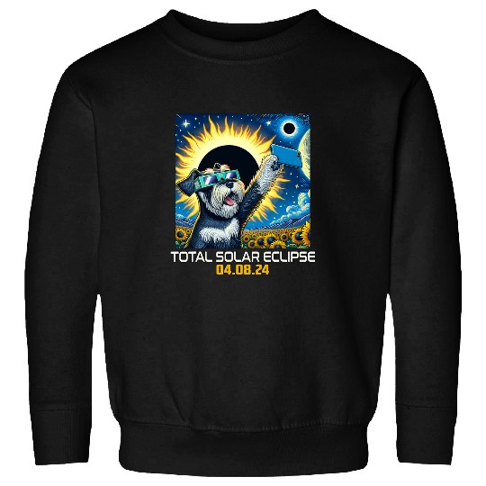 Miniature Schnauzer Dog Taking Selfie Solar Eclipse Sweatshirts