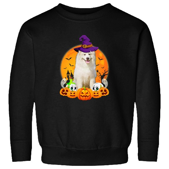 Dog Samoyed Witch Pumpkin Halloween Dog Lover Funny 169 Sweatshirts