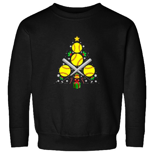 Softball Equipment Christmas Tree Christmas Softball Ball Sweatshirts
