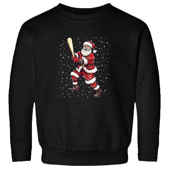 Santa Claus With Baseball Bat xmass Snow Baseball Player Sweatshirts