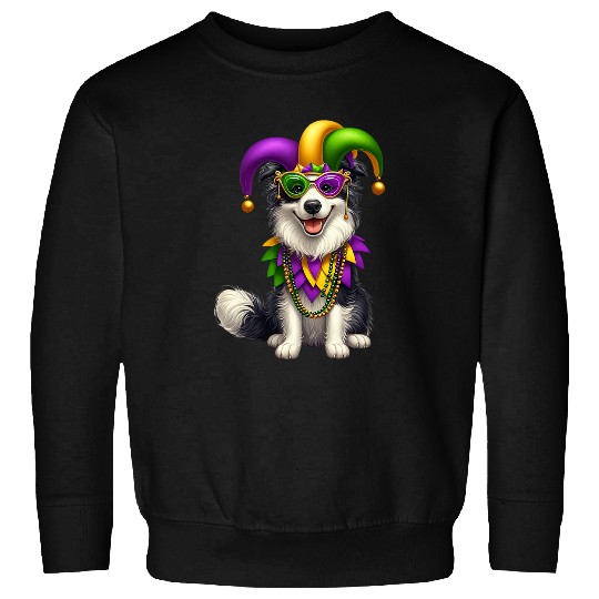 Funny Mardi Gras Dog Apparel Border Collie Dog Mom Dad Sweatshirts
