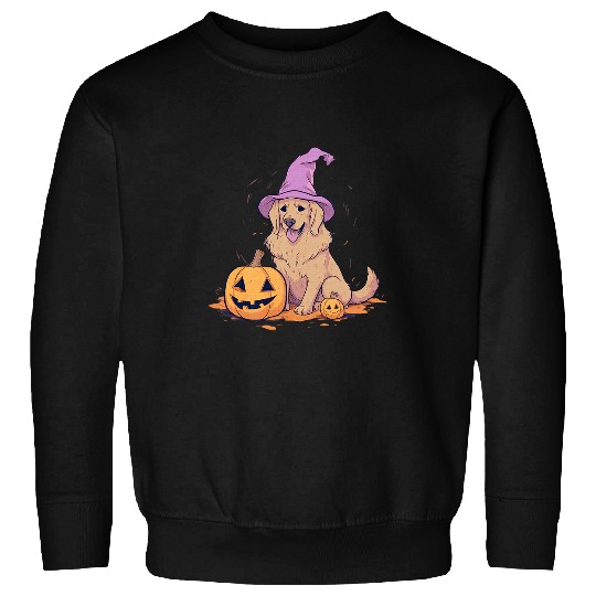 Pumpkin Golden Retriever Dog October Fall Halloween Graphic Sweatshirts