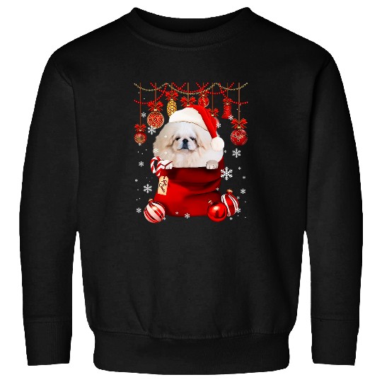 Pekingese Snow Ball Dog in Pocket Bag Winter Christmas Sweatshirts