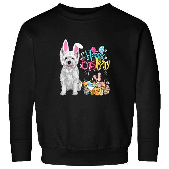 happy easter eggs bunny dog westie boys girls Sweatshirts