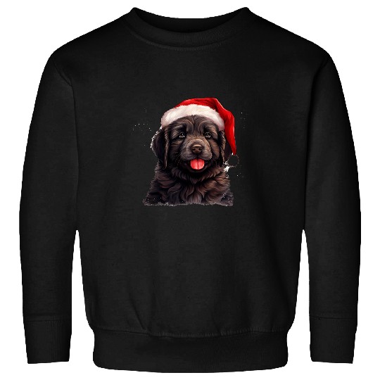 Newfoundland puppy Dog wearing a Christmas hat Christmas Sweatshirts