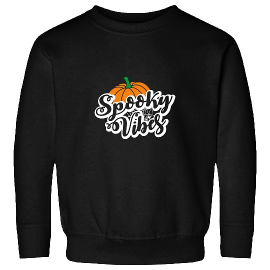 Spooky Vibes Pumpkin and Spiderweb Halloween Sweatshirts