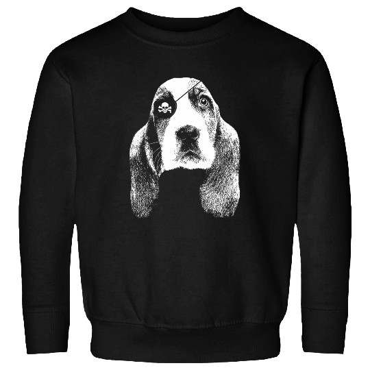 Pirate Basset Hound   With Eye Patch Skull Funny Sweatshirts