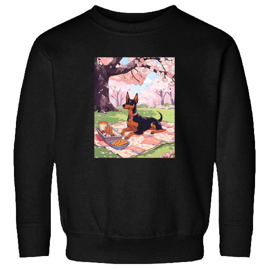 Miniature Pinscher Cherry Blossom Funny Dog Picnic Sweatshirts