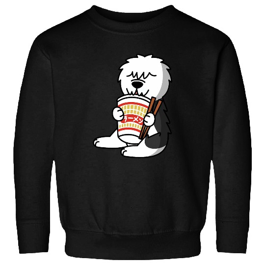 Old English Sheepdog Eating Instant Ramen Noodles Dog Sweatshirts