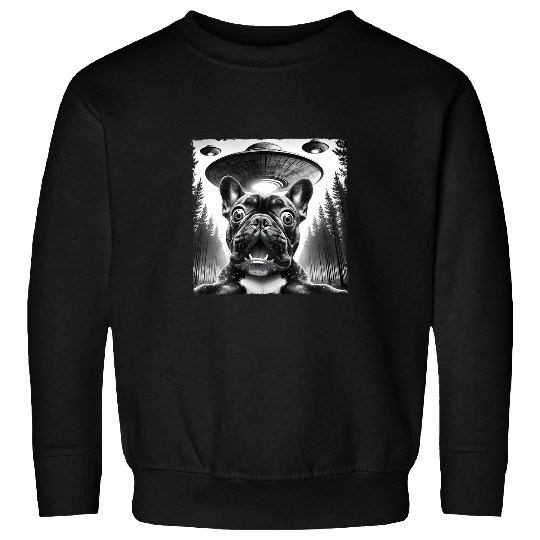 Funny Meme Bulldog UFO Retro Alien UFO Selfie Invasion 4 Sweatshirts