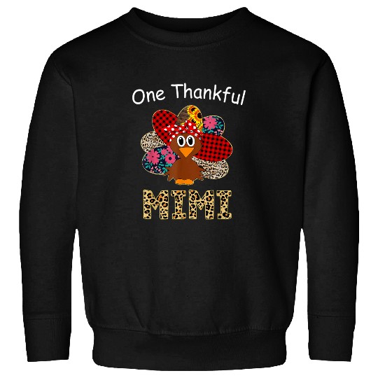 Womens One Thankful Mimi Turkey Leopard Thanksgiving Sweatshirts