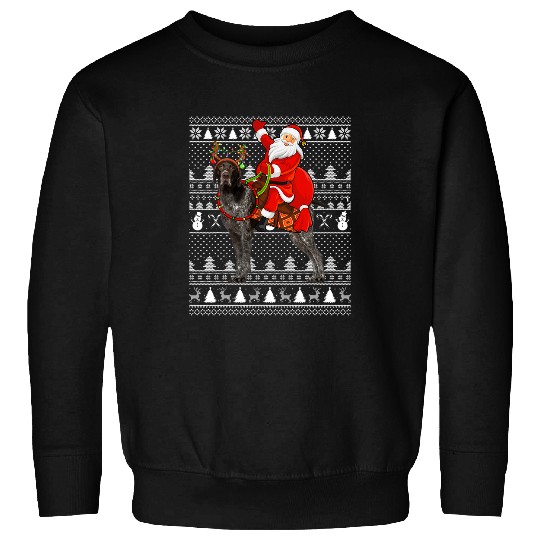 Funny Santa Riding German Shorthaired Pointer Ugly Christmas Sweatshirts