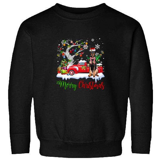 Red Truck Merry Christmas Tree German Pinscher Pajama Sweatshirts