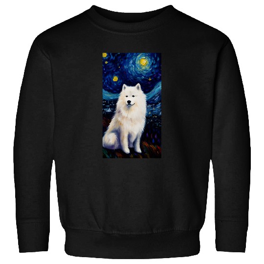 Painting Cute Dog Apparel Starry Night Samoyed Sweatshirts