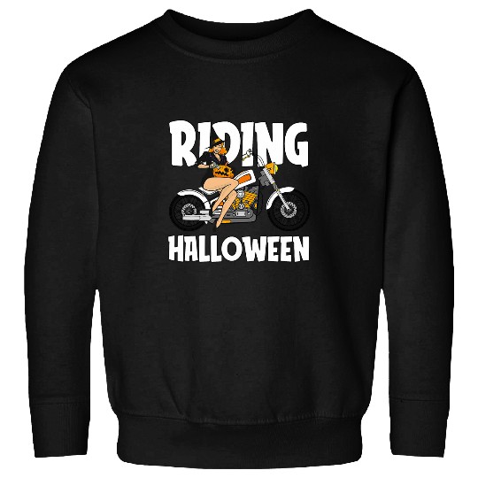 Riding Halloween Costume Cool Motorcycle Witch Pumpkin Sweatshirts