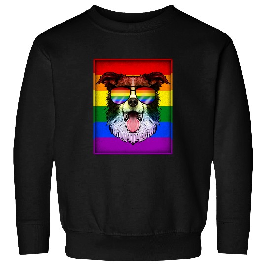 Gay Border Collie Dog Rainbow LGBT Pride Flag Cute Graphic Sweatshirts
