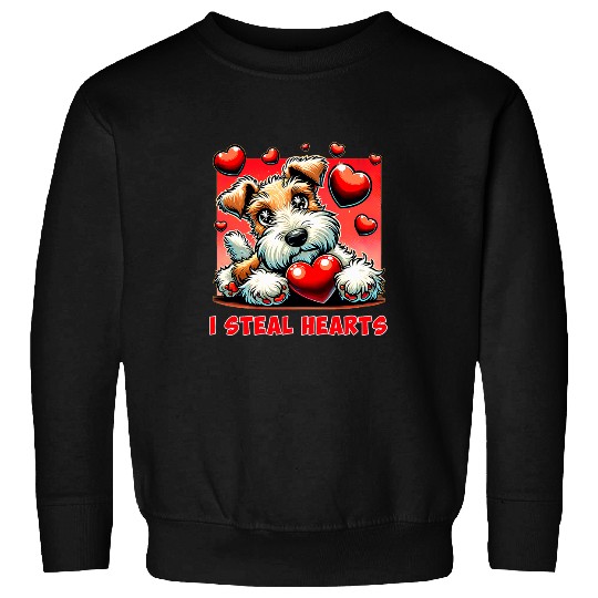I Steal Hearts Wire Hair Fox Terrier Valentines Sweatshirts