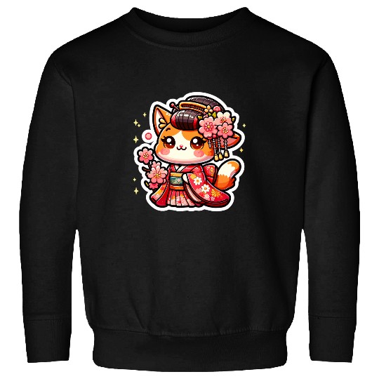 Sakura Cherry Blossom 2Geisha Kitty Cat 2Geisha Kitty Sweatshirts