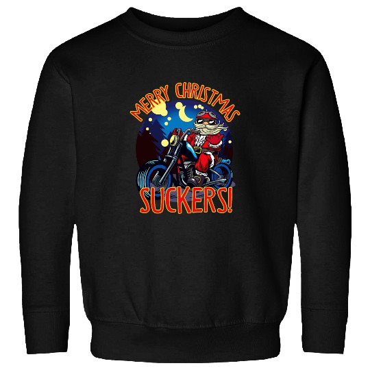 Merry Christmas suckers bad santa on a motorcycle funny Sweatshirts