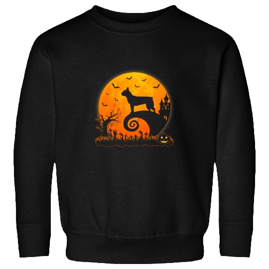 Funny Boston Terrier Dog Moon Halloween Dog Lover Sweatshirts