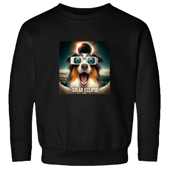 Funny Selfie Australian Shepherd Womens Mens Solar Eclipse Sweatshirts