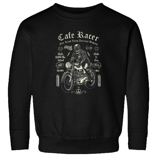 Retro vintages Cafe Racer Motorcycle Skull Live Ride Biker Sweatshirts