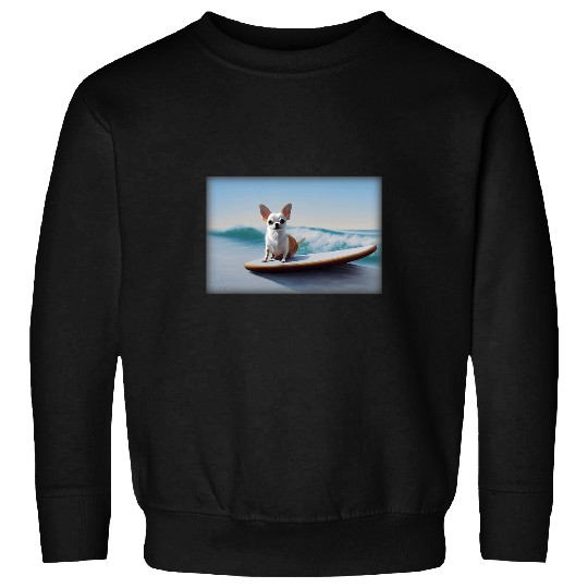 Happy Pale Chihuahua On A Surf Board On The Ocean Sweatshirts