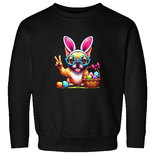 Funny Peace Sign Hand French Bulldog Easter French Bulldog Sweatshirts