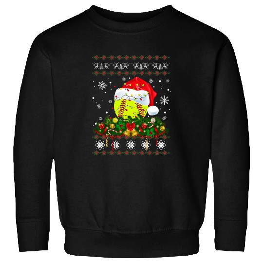 Softball Ugly Sweater Christmas Pajama Lights Softball Lover Sweatshirts