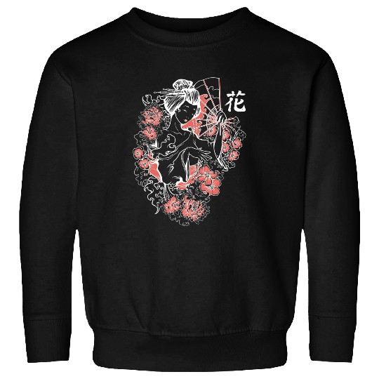 Japanese Cherry Blossom Geisha Art Graphical Tee Inverted Sweatshirts