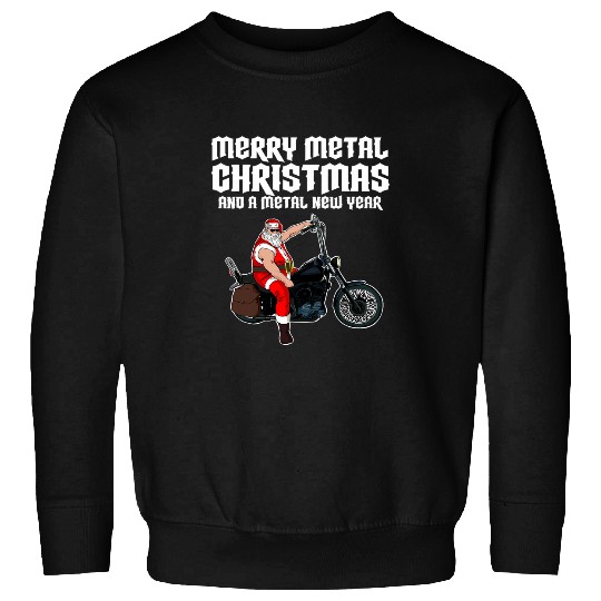 Merry Metal Christmas Rockstar Santa Claus on Motorcycle Sweatshirts