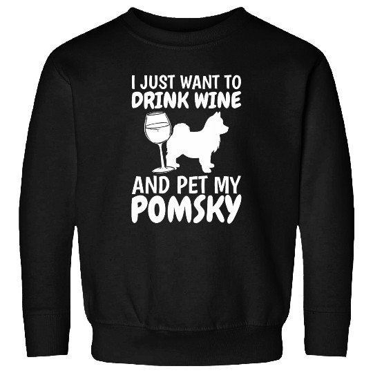 Pomsky Dog Mom And Dad And Wines Drinker Sweatshirts
