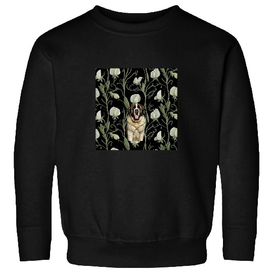 Saint Bernard White Sweet Pea Flower Pattern Sweatshirts