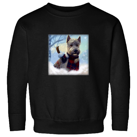 Dog Scottish Terrier Cartoon Scottish Terrier Playing In The Snow Dog Sweatshirts
