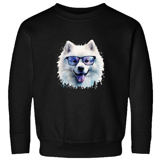 Samoyed Dog Wearing Glasses Watercolor Sweatshirts