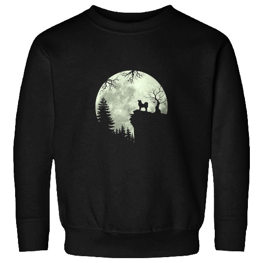 Dog Shiba Inu and Moon Howl In Forest Dog Halloween Party Sweatshirts