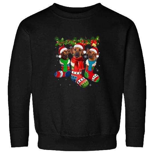 Rhodesian Ridgeback In Christmas Socks Sweatshirts